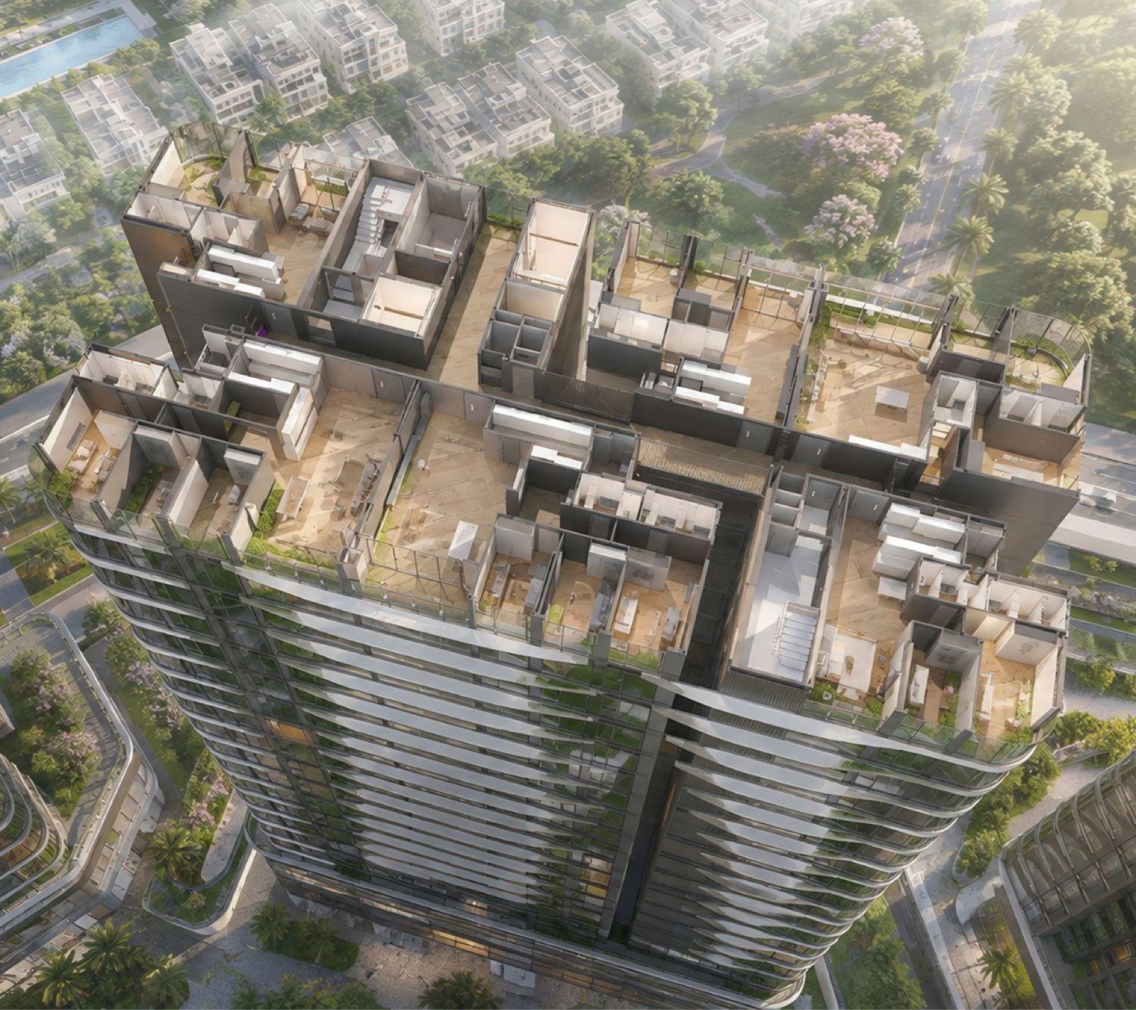 Toàn cảnh khu đô thị Palm City và Palm River nhìn từ trên cao